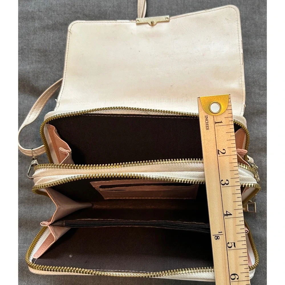 Forever LengRui Cream White Crossbody Wallet Bag Rhinestone Accents Organizer